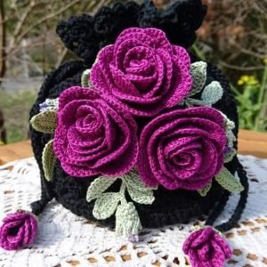 Zupppy Crochet Products Charming Crochet Drawstring Bag | Handmade Crochet Bag in Flower Garden Design