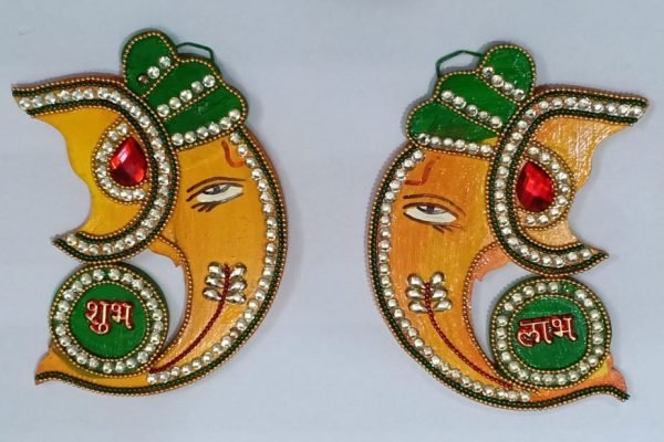 Zupppy Art & Craft Handcrafted Wooden Cut Ganesha with Moti Work