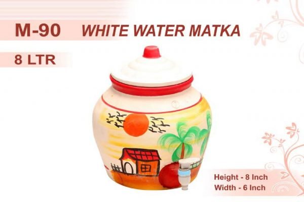 Zupppy Crockery & Utensils Traditional Indian Red Mitti Cool Water Matka with Tap | Teracotta White Design Matka – 10 Inches, 8 Litre