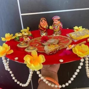 Zupppy Art & Craft Rajasthani Couple tea light Stand and Puppet Set