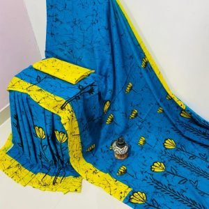 Zupppy Apparel Colorful Hand Printed Mul Mul Saree