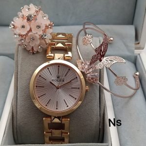 Zupppy Accessories Elegance Redefined: Women Watch + Hand Kada Combo – High-Quality, Gold-Polished, 1-Year Warranty!