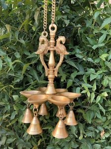 Zupppy Hanging Peacock Oil Lamp with Hanging Bells