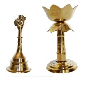 Zupppy Home Decor Akhand Diya and Hand Bell Combo