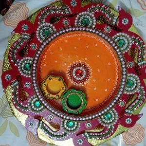 Zupppy Handcrafted Products Wooden Pooja thali in Peacock design