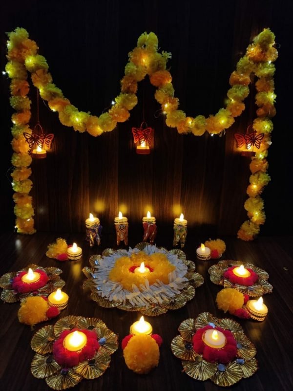 Zupppy Diyas & Candles Marigold budget diwali combo with wax candle