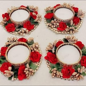 Zupppy Diyas & Candles Floral candle holder in red
