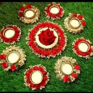 Zupppy Diyas & Candles Floral cream red candle holder