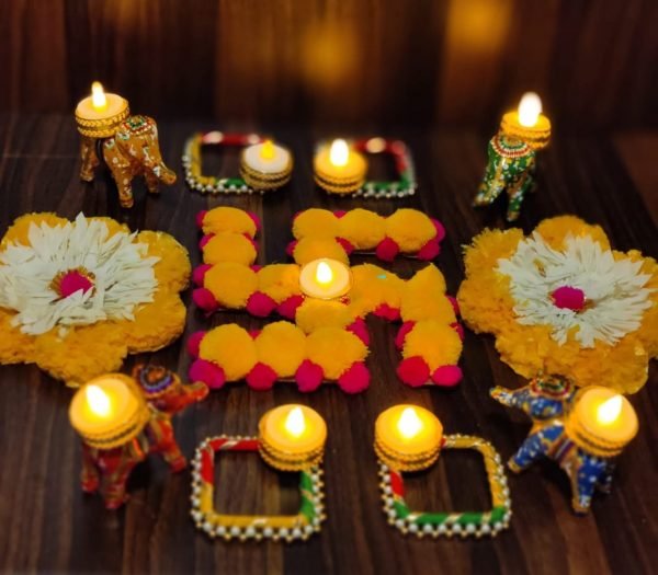 Zupppy Art & Craft Swastika Mat with Tealight Holder – Decorative Diwali Rangoli Combo