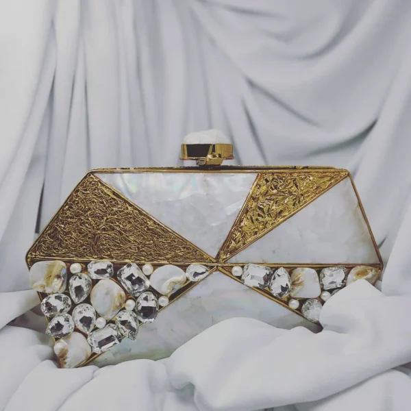 Zupppy Accessories Brass Clutch with MOP Inlay – Luxury Mother of Pearl and Agate Inlay Brass Clutch Purse