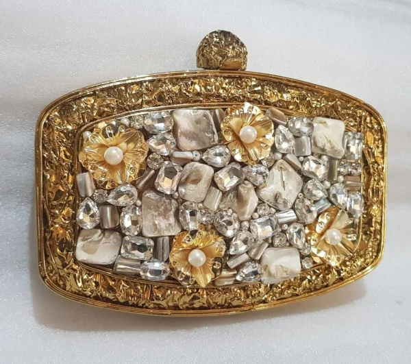 Zupppy Accessories Brass Clutch with MOP Inlay – Luxury Mother of Pearl and Agate Inlay Brass Clutch Purse