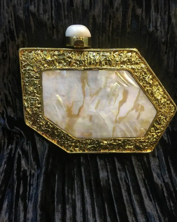 Zupppy Accessories Brass Clutch with MOP Inlay – Luxury Mother of Pearl and Agate Inlay Brass Clutch Purse