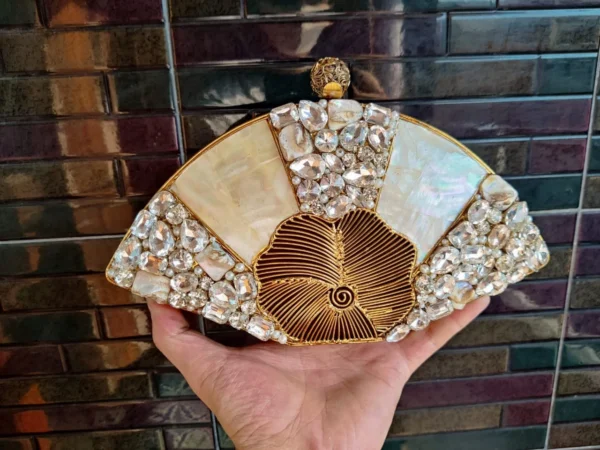 Zupppy Accessories Brass Clutch with MOP Inlay – Luxury Mother of Pearl and Agate Inlay Brass Clutch Purse