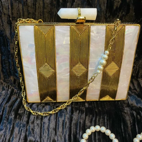 Zupppy Accessories Brass Clutch with MOP Inlay – Luxury Mother of Pearl and Agate Inlay Brass Clutch Purse