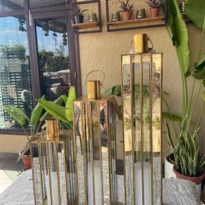 Zupppy Home Decor Alina Glass Lanterns – Elegant Tapered Lanterns with Brass Edges (Medium Size)