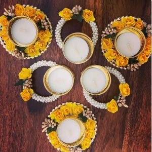 Zupppy Diyas & Candles Yellow flower diya set with wax