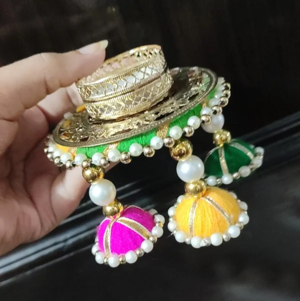 Zupppy Diyas & Candles Set of Two Tealight Candle Holders with Mini Handmade Jhumar and Gota Patti Work – Diwali Décor
