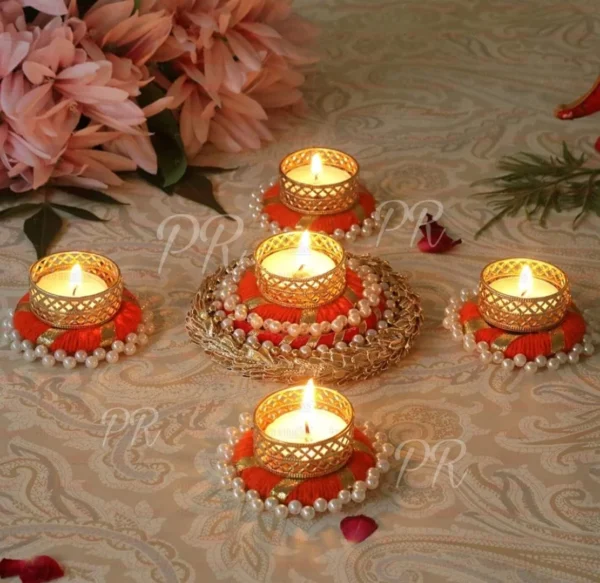 Zupppy Diyas & Candles Set of 5 Tealight Candle Holder Diya Rangoli – Decorative Rangoli Set for Diwali and Home Decor