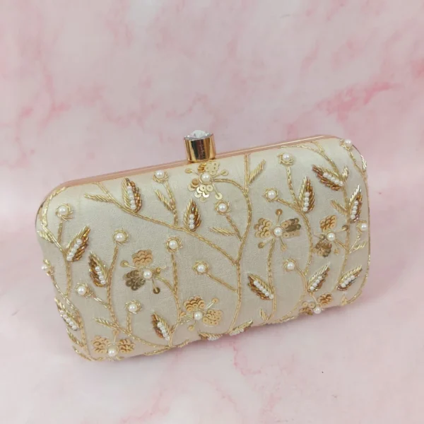 Zupppy Accessories Luxury Party Cream Embroidery Clutch – Perfect for Bridal and Party Wear