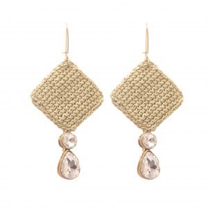 Zupppy Apparel Handcrafted Fancy Crochet Earrings | Glamorous Beaded Crochet Earrings – Golden Diamond Shape