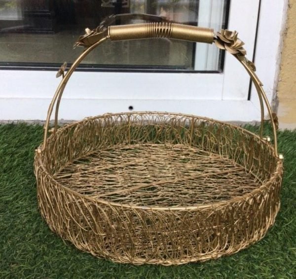 Zupppy Art & Craft Elegant Mesh Round Basket with Fancy Handles | Versatile Storage