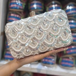 Zupppy Accessories Evening Embroidered Box Clutch: Luxurious Poly Satin Fabric, Exquisite Embroidery, Detachable Chain, 8×4 inches