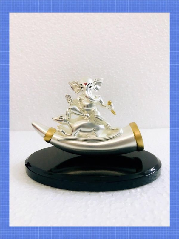 Zupppy Home Decor Silver Plated Antique Matt Finish Ganesh Ji on mouse