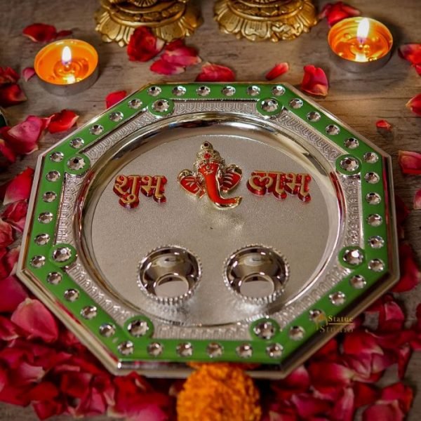 Zupppy Crockery & Utensils Buy Mini Pooja Thali with 2 Small Bowls – Shubh Labh Pooja Thali for Home Temple Decor