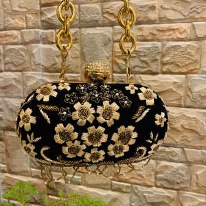 Zupppy Accessories Velvet Embroidered Oval clutch