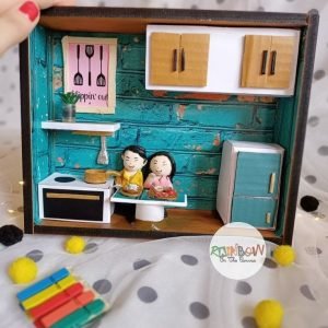 Zupppy Customized Gifts Custom Kitchen Couple Cooking Together Shadow Box Miniature Frame | Personalized Home Decor