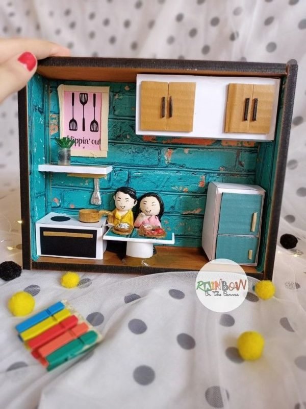 Zupppy Customized Gifts Kitchen couple loves to cook together cute shadow box miniature frame