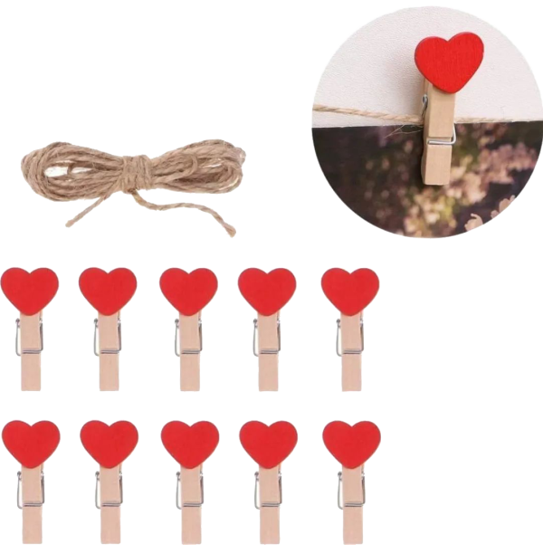 Zupppy Art & Craft Red Heart Wooden Clips