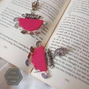 Zupppy Jewellery Rainvas Pink semi circular peacock silver oxidised earrings