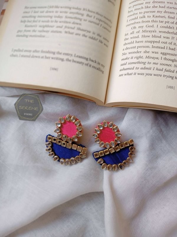Zupppy Jewellery Rainvas Pink and blue kundan fabric earrings
