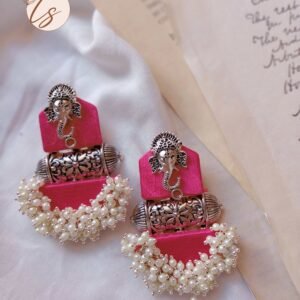 Zupppy Jewellery Rainvas Pink Ganpati beaded fabric earrings