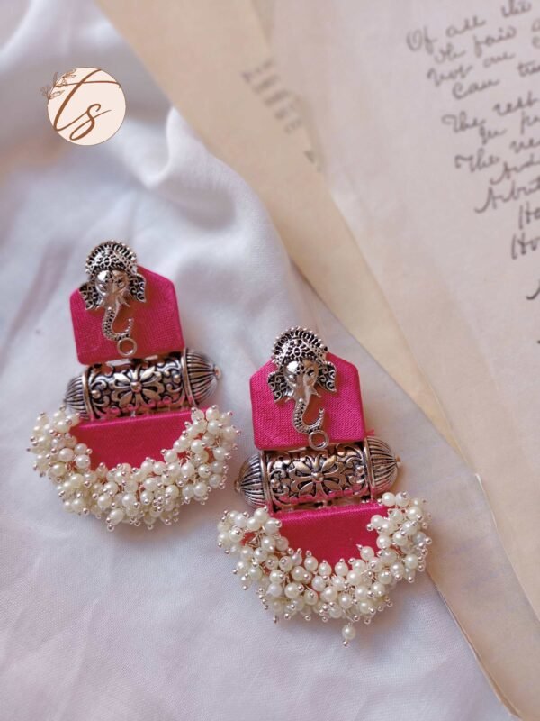 Zupppy Jewellery Rainvas Pink Ganpati beaded fabric earrings