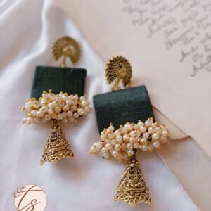Zupppy Jewellery Rainvas Dark Green beaded long jhumka earrings