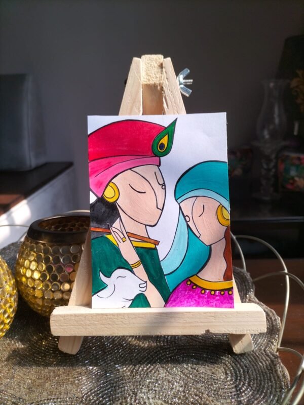 Zupppy Customized Gifts Radha Krishna Painted canvas with wooden easel