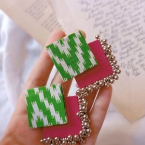 Zupppy Jewellery Rainvas Green and pink printed fabric earrings