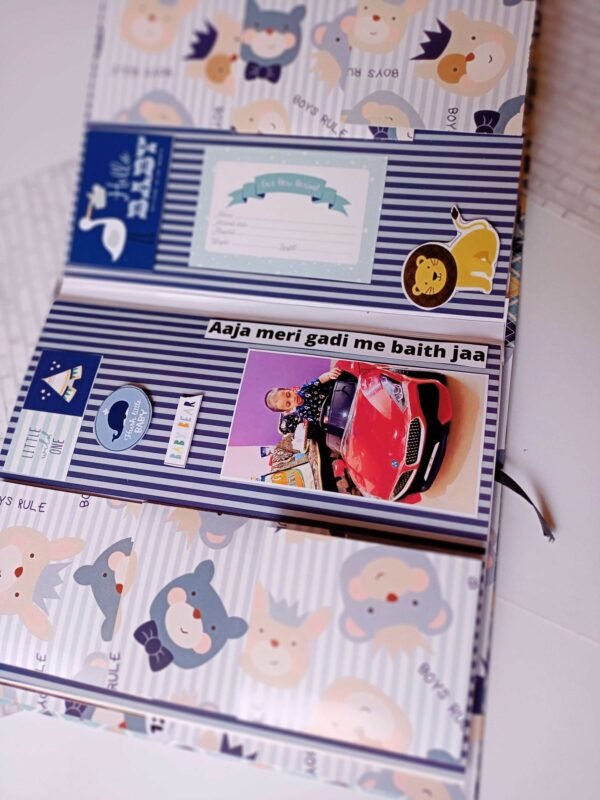 Zupppy Scrap book Baby boy scrapbook in brown and blue | baby album personalised with photos