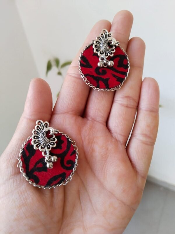 Zupppy Jewellery Rainvas Red printed peacock studs earrings
