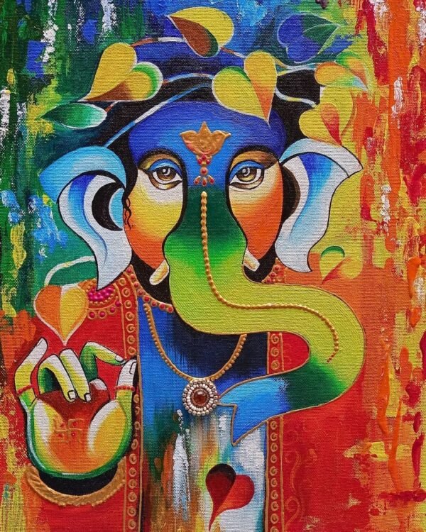 Zupppy Home Decor Divine Ganesha Painting | Handcrafted Artwork for Spiritual Home Decor