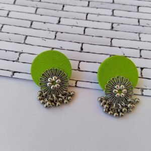 Zupppy Jewellery Rainvas Lime green flower silver ghungroo studs earrings