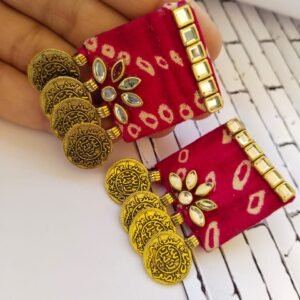 Zupppy Jewellery Rainvas Red square kundan coin studs earrings