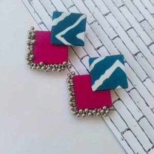 Zupppy Jewellery Rainvas Printed Blue and pink fabric printed ghungroo earrings