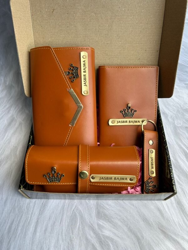 Zupppy Accessories Personalized Leather Combo Set | Customized Name Wallet, Sunglass Cover, Passport Cover, and Keychain