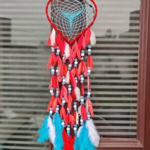 Zupppy wall hanging Red and blue Heart dreamcatcher pom pom tassels and beads for decor