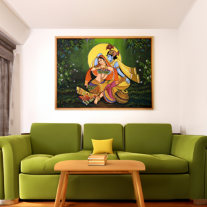Zupppy Art & Craft Handmade Mud Mirror Art Radha Krishna Painting | 3×4 feet