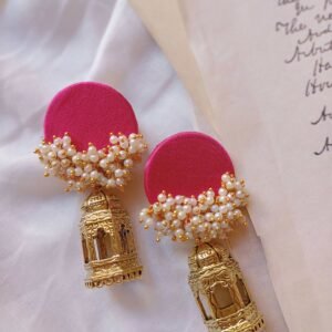 Zupppy Jewellery Rainvas Pink beaded earrings with golden temple bottom
