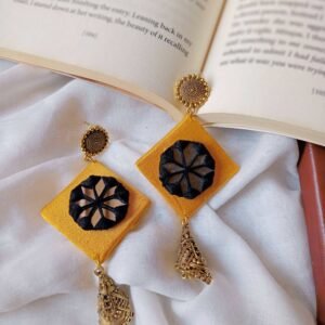 Zupppy Jewellery Rainvas Yellow and black mirror jhumka earrings